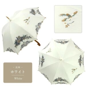 花鳥蟬翼紗鏤空刺繡青蛙形長陽傘 白色