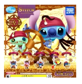 迪士尼史迪奇海盜服裝吊飾，Takara Tomy Arts 出品（全套 5 個人物模型 + 附贈 DP 支架）